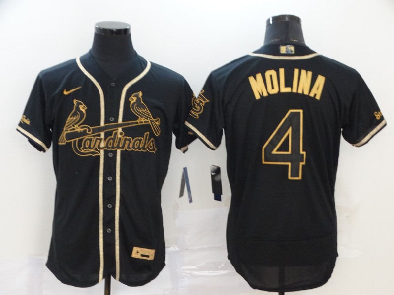Men's St. Louis Cardinals #4 Yadier Molina Black Golden Flex Base Stitched MLB Jersey